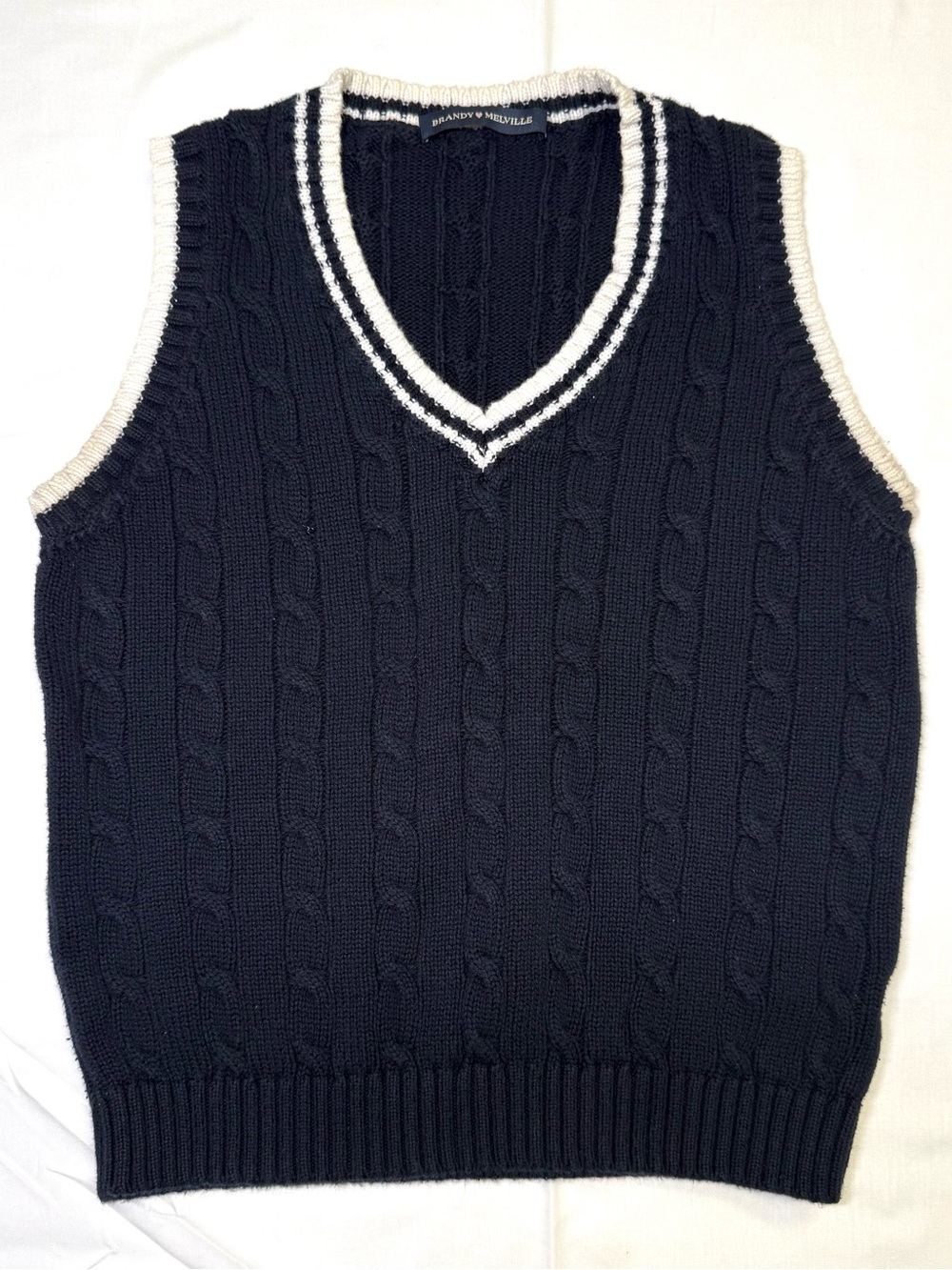 Brandy Melville Navy Cable Knit V Neck Sweater Vest Preppy Varsity One Size